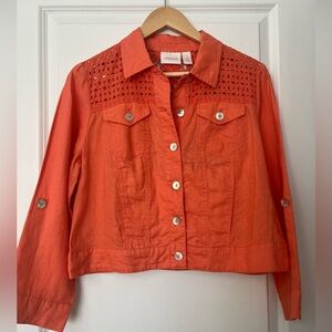 Chico’s coral jacket linen eyelet size 1